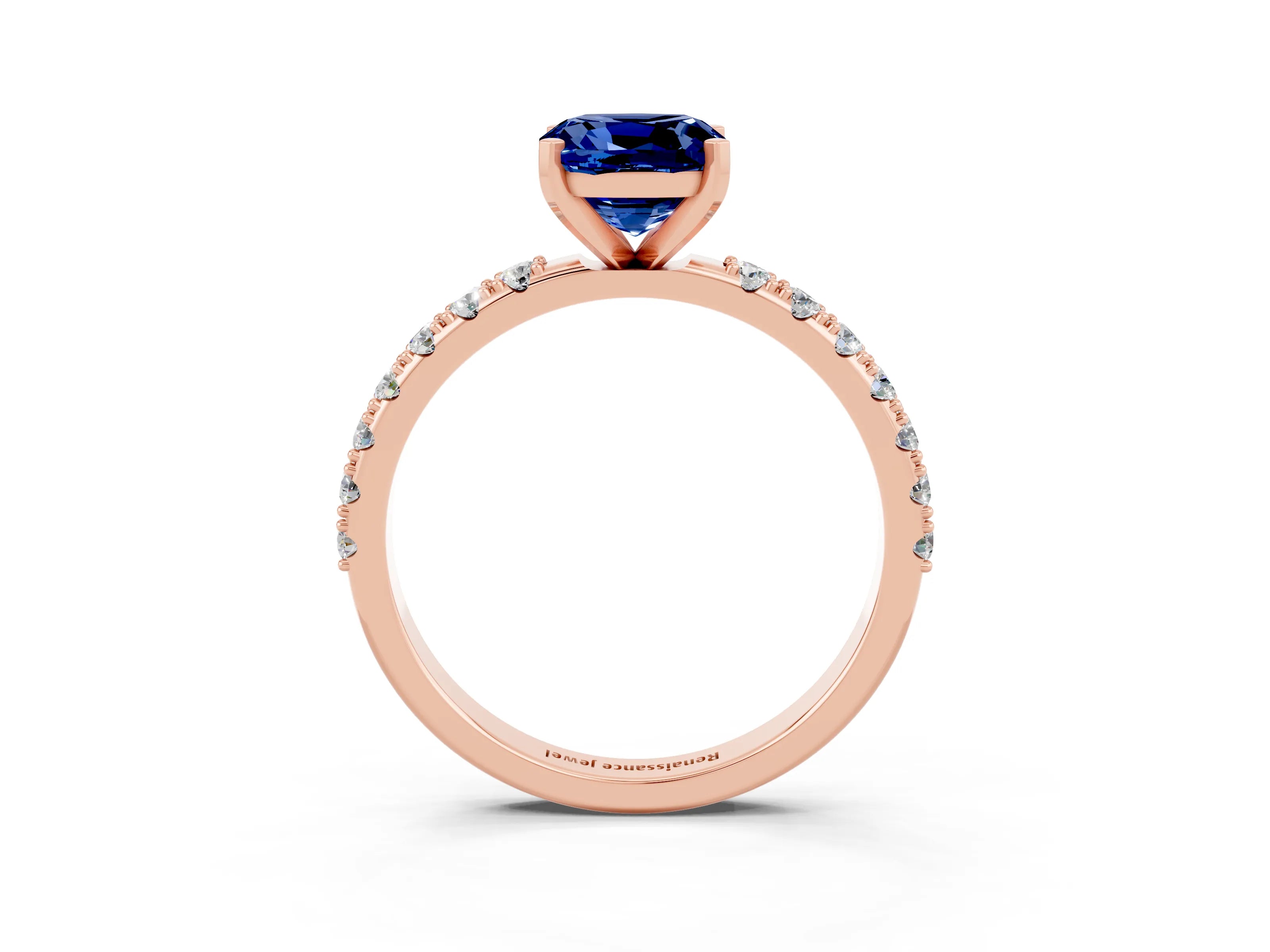 Rose gold Cushion Cut Blue Sapphire Solitaire Pavé Band with Four-Prong Setting_3