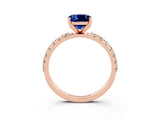 Rose gold Cushion Cut Blue Sapphire Solitaire Pavé Band with Four-Prong Setting_3