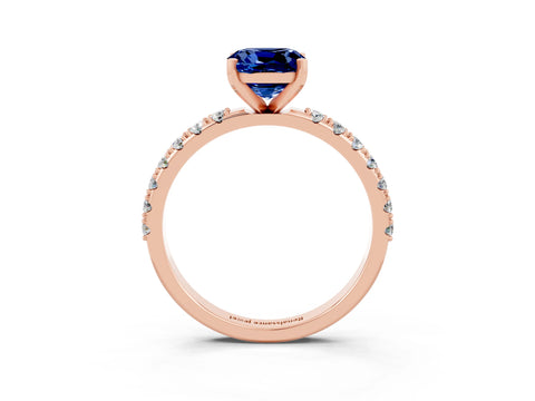 Rose gold Cushion Cut Blue Sapphire Solitaire Pavé Band with Four-Prong Setting_3