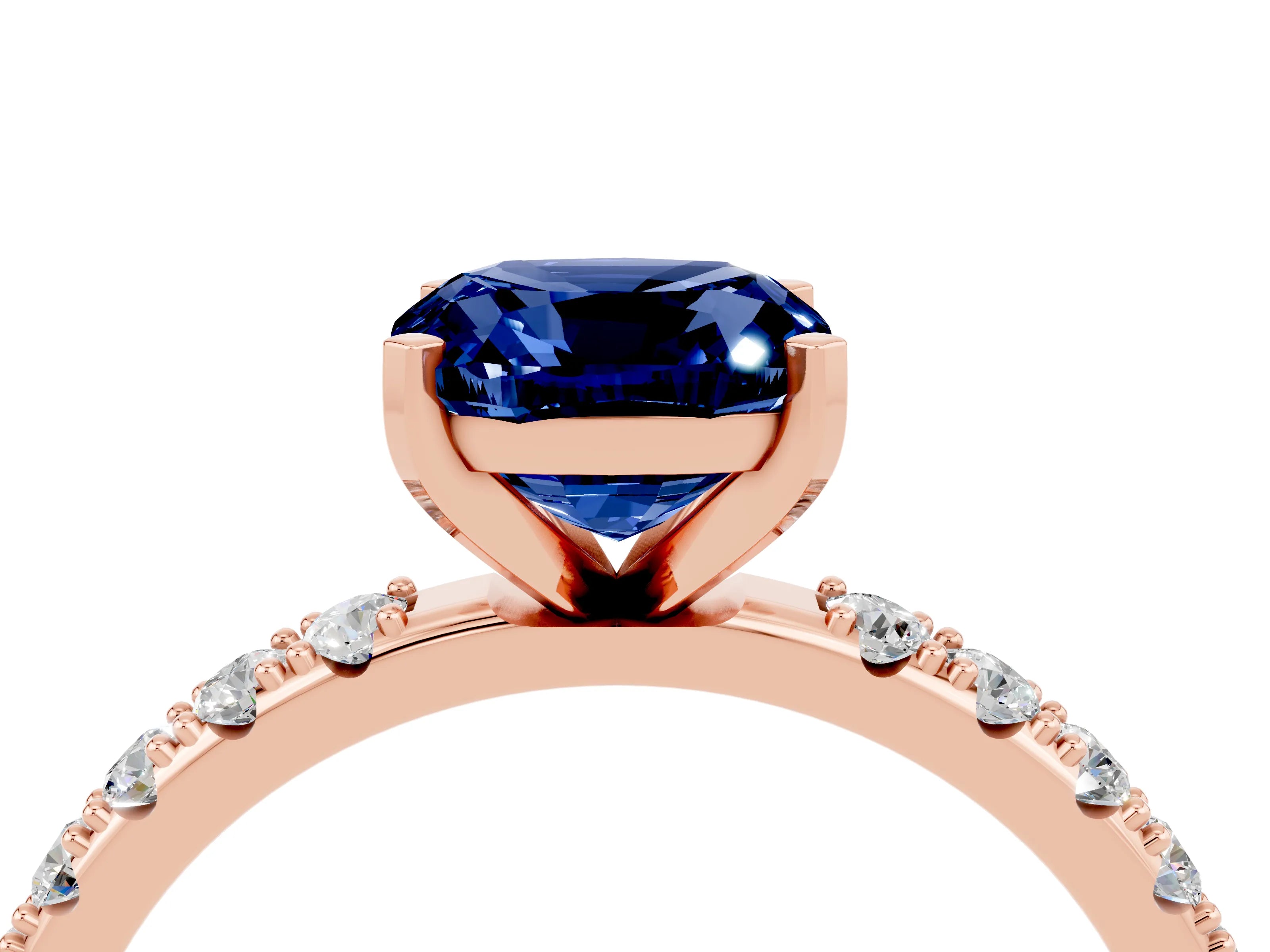 Rose gold Cushion Cut Blue Sapphire Solitaire Pavé Band with Four-Prong Setting_4
