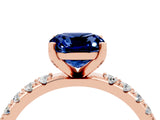 Rose gold Cushion Cut Blue Sapphire Solitaire Pavé Band with Four-Prong Setting_4