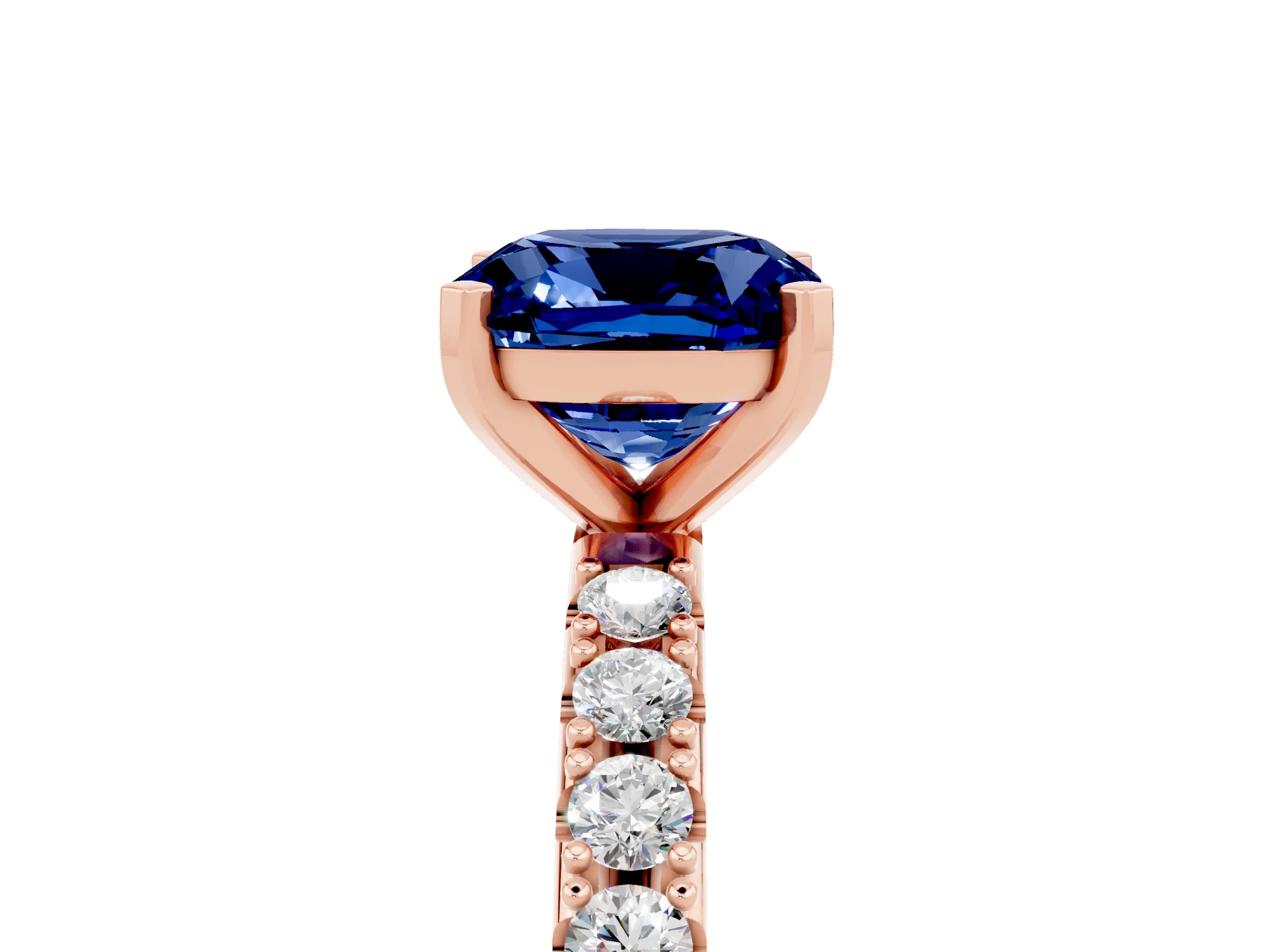 Rose gold Cushion Cut Blue Sapphire Solitaire Pavé Band with Four-Prong Setting_5