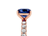 Rose gold Cushion Cut Blue Sapphire Solitaire Pavé Band with Four-Prong Setting_5