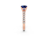 Rose gold Cushion Cut Blue Sapphire Solitaire Pavé Engagement Ring with Round Band and Prong Setting_14