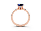 Rose gold Cushion Cut Blue Sapphire Solitaire Pavé Engagement Ring with Round Band and Prong Setting_15