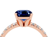 Rose gold Cushion Cut Blue Sapphire Solitaire Pavé Engagement Ring with Round Band and Prong Setting_16