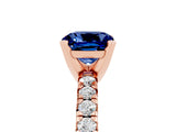 Rose gold Cushion Cut Blue Sapphire Solitaire Pavé Engagement Ring with Round Band and Prong Setting_17