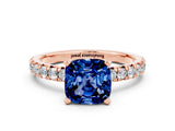 Rose gold Cushion Cut Blue Sapphire Solitaire Pavé Engagement Ring with Round Band and Prong Setting_78