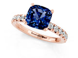 Rose gold Cushion Cut Blue Sapphire Solitaire Pavé Engagement Ring with Round Band and Prong Setting_79