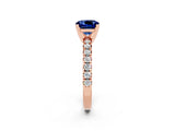 Rose gold Cushion Cut Blue Sapphire Solitaire Pavé Engagement Ring with Round Band and Prong Setting_80