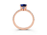 Rose gold Cushion Cut Blue Sapphire Solitaire Pavé Engagement Ring with Round Band and Prong Setting_81