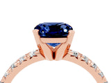 Rose gold Cushion Cut Blue Sapphire Solitaire Pavé Engagement Ring with Round Band and Prong Setting_82
