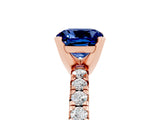 Rose gold Cushion Cut Blue Sapphire Solitaire Pavé Engagement Ring with Round Band and Prong Setting_83