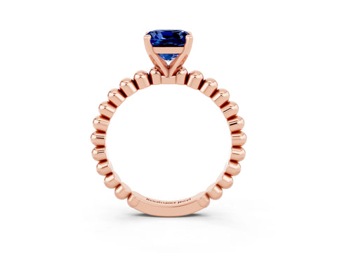 Rose gold Cushion Cut Blue Sapphire Solitaire Ring with Beaded Band and Prong Setting_3