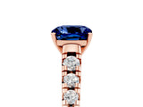 Rose gold Cushion Cut Blue Sapphire Solitaire Ring with Cathedral Setting and Pavé Band_5