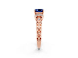 Rose gold Cushion Cut Blue Sapphire Solitaire Ring with Filigree Band and Four-Prong Setting_26