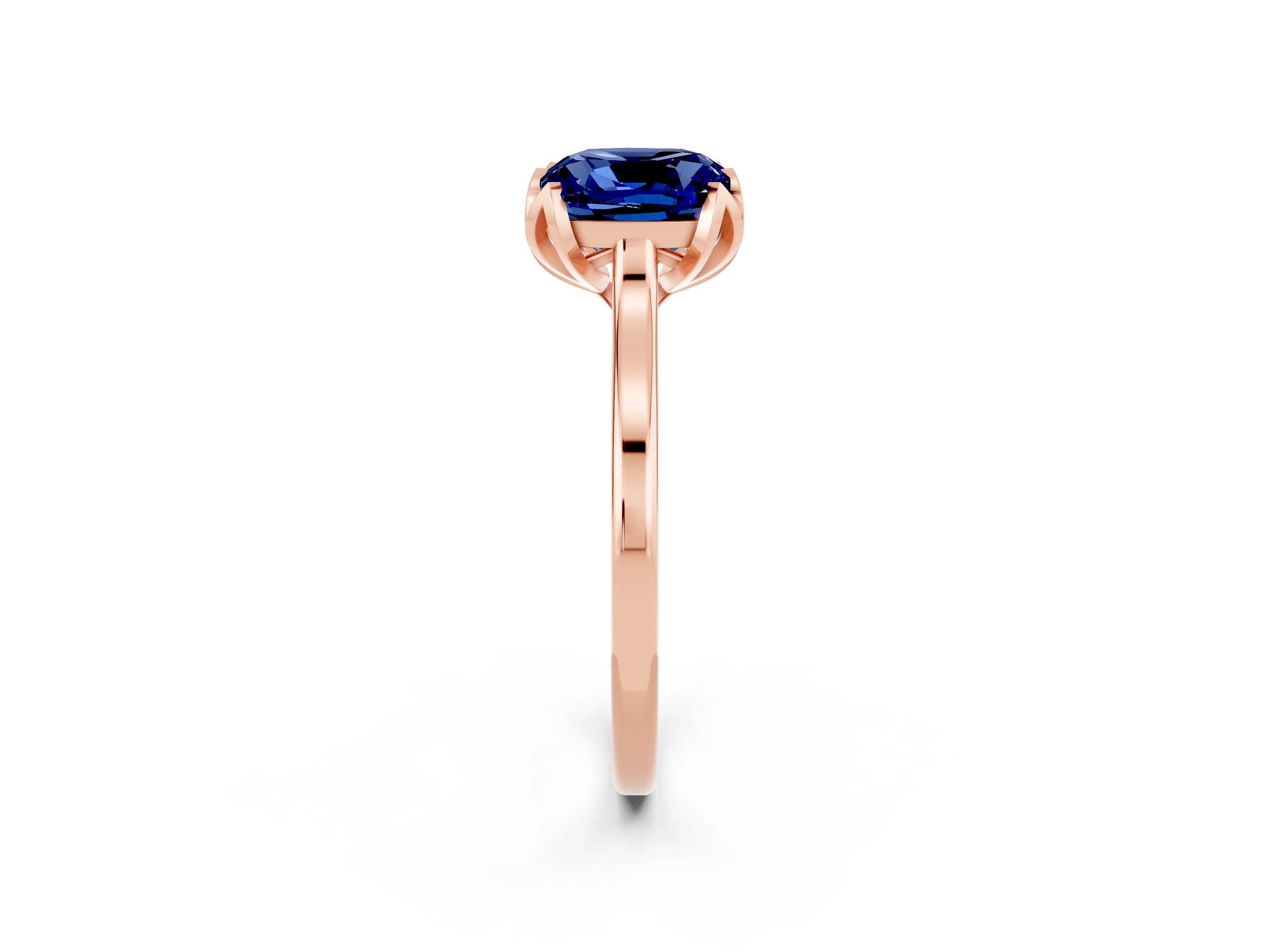 Rose gold Cushion Cut Blue Sapphire Solitaire Ring with Flower Prong Setting and Classic Band_14