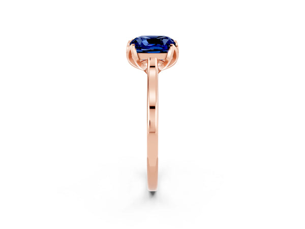 Rose gold Cushion Cut Blue Sapphire Solitaire Ring with Flower Prong Setting and Classic Band