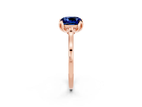 Rose gold Cushion Cut Blue Sapphire Solitaire Ring with Flower Prong Setting and Classic Band_14