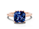 Rose gold Cushion Cut Blue Sapphire Solitaire Ring with Flower Prong Setting and Classic Band_36