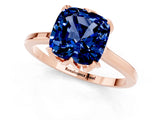 Rose gold Cushion Cut Blue Sapphire Solitaire Ring with Flower Prong Setting and Classic Band_37