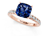 Rose gold Cushion Cut Blue Sapphire Solitaire Ring with Pavé Accents and Four-Prong Setting_1