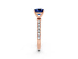 Rose gold Cushion Cut Blue Sapphire Solitaire Ring with Pavé Accents and Four-Prong Setting_2