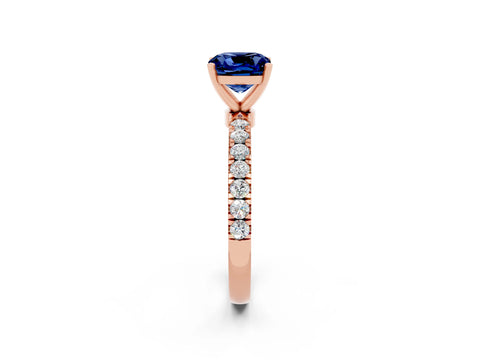 Rose gold Cushion Cut Blue Sapphire Solitaire Ring with Pavé Accents and Four-Prong Setting_2