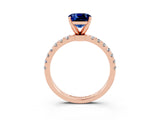 Rose gold Cushion Cut Blue Sapphire Solitaire Ring with Pavé Accents and Four-Prong Setting_3