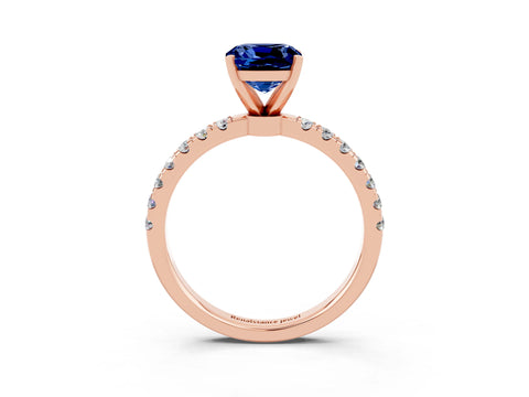 Rose gold Cushion Cut Blue Sapphire Solitaire Ring with Pavé Accents and Four-Prong Setting_3