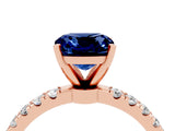 Rose gold Cushion Cut Blue Sapphire Solitaire Ring with Pavé Accents and Four-Prong Setting_4