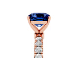 Rose gold Cushion Cut Blue Sapphire Solitaire Ring with Pavé Accents and Four-Prong Setting_5