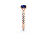 Rose gold Cushion Cut Blue Sapphire Solitaire Ring with Pavé Band and Four-Prong Setting_26