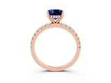 Rose gold Cushion Cut Blue Sapphire Solitaire Ring with Pavé Band and Four-Prong Setting_27