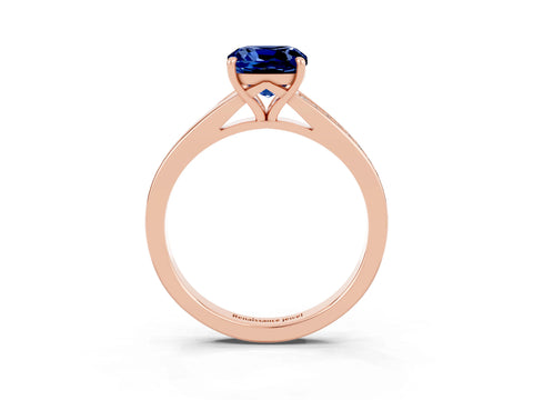 Rose gold Cushion Cut Blue Sapphire Solitaire Ring with Pavé Band and Prong Setting_15