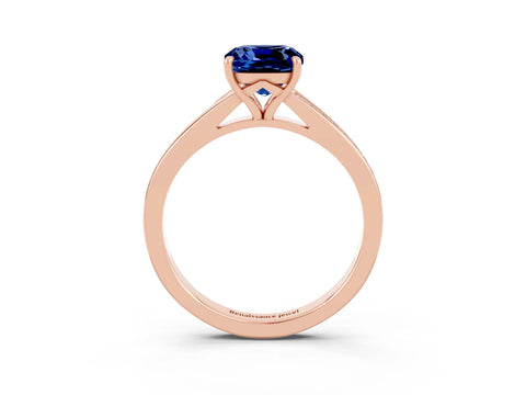 Rose gold Cushion Cut Blue Sapphire Solitaire Ring with Pavé Band and Prong Setting_3