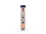 Rose gold Cushion Cut Blue Sapphire Solitaire Ring with Pavé and Channel Set Band_2