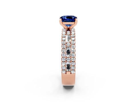 Rose gold Cushion Cut Blue Sapphire Solitaire Ring with Pavé and Channel Set Band_2