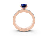 Rose gold Cushion Cut Blue Sapphire Solitaire Ring with Pavé and Channel Set Band_3
