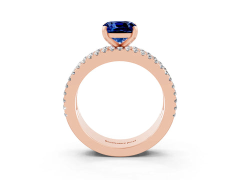 Rose gold Cushion Cut Blue Sapphire Solitaire Ring with Pavé and Channel Set Band_3
