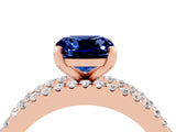 Rose gold Cushion Cut Blue Sapphire Solitaire Ring with Pavé and Channel Set Band_4