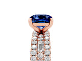 Rose gold Cushion Cut Blue Sapphire Solitaire Ring with Pavé and Channel Set Band_5