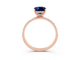 Rose gold Cushion Cut Blue Sapphire Solitaire Ring with Pave Band and Four Prong Setting_27