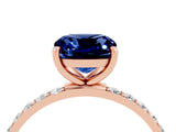 Rose gold Cushion Cut Blue Sapphire Solitaire Ring with Pave Band and Four Prong Setting_28