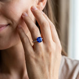 Rose gold Cushion Cut Blue Sapphire Solitaire Ring with Round  Pavé Band and Four-Prong Setting_44