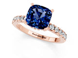 Rose gold Cushion Cut Blue Sapphire Solitaire Ring with Round  Pavé Band and Four-Prong Setting_45