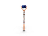 Rose gold Cushion Cut Blue Sapphire Solitaire Ring with Round  Pavé Band and Four-Prong Setting_46