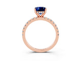 Rose gold Cushion Cut Blue Sapphire Solitaire Ring with Round  Pavé Band and Four-Prong Setting_47