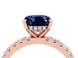 Rose gold Cushion Cut Blue Sapphire Solitaire Ring with Round  Pavé Band and Four-Prong Setting_48