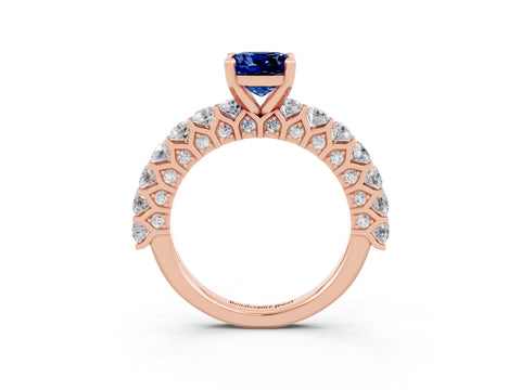 Rose gold Cushion Cut Blue Sapphire Solitaire Ring with Shared Prong Pavé Band and Four-Prong Setting_3